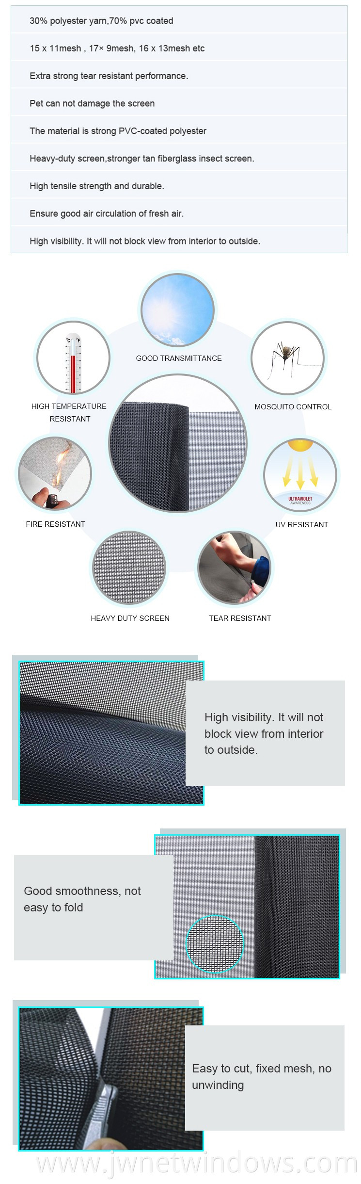 High Quality Pet Friendly PVC Coated Polyester mosquito window screen insects netting for windows,Pet Screen